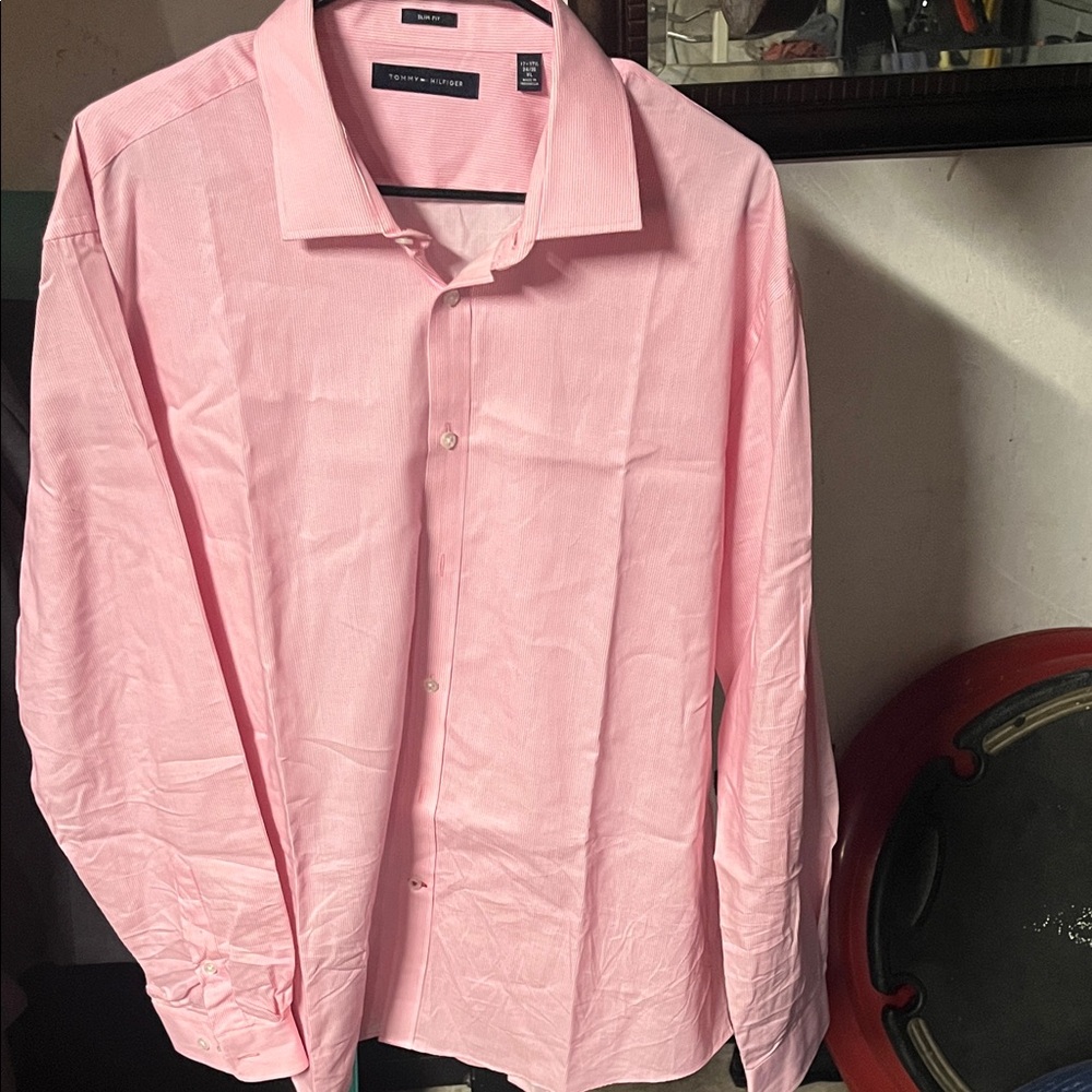 Tommy Hilfiger thin striped red and white  Men's Dress Shirt